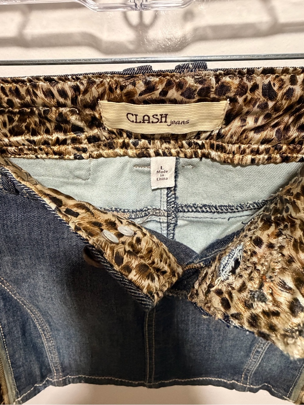 Women’s Denim Mini Skirt with Leopard Trim - Picture 3 of 4